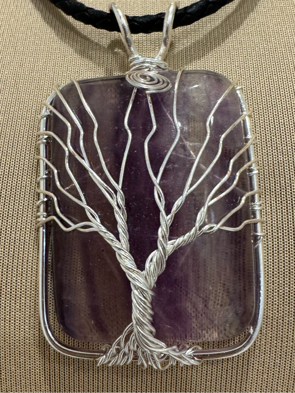 Handmade Silver Tree of Life Amethyst Pendant Necklace‎ - Purple